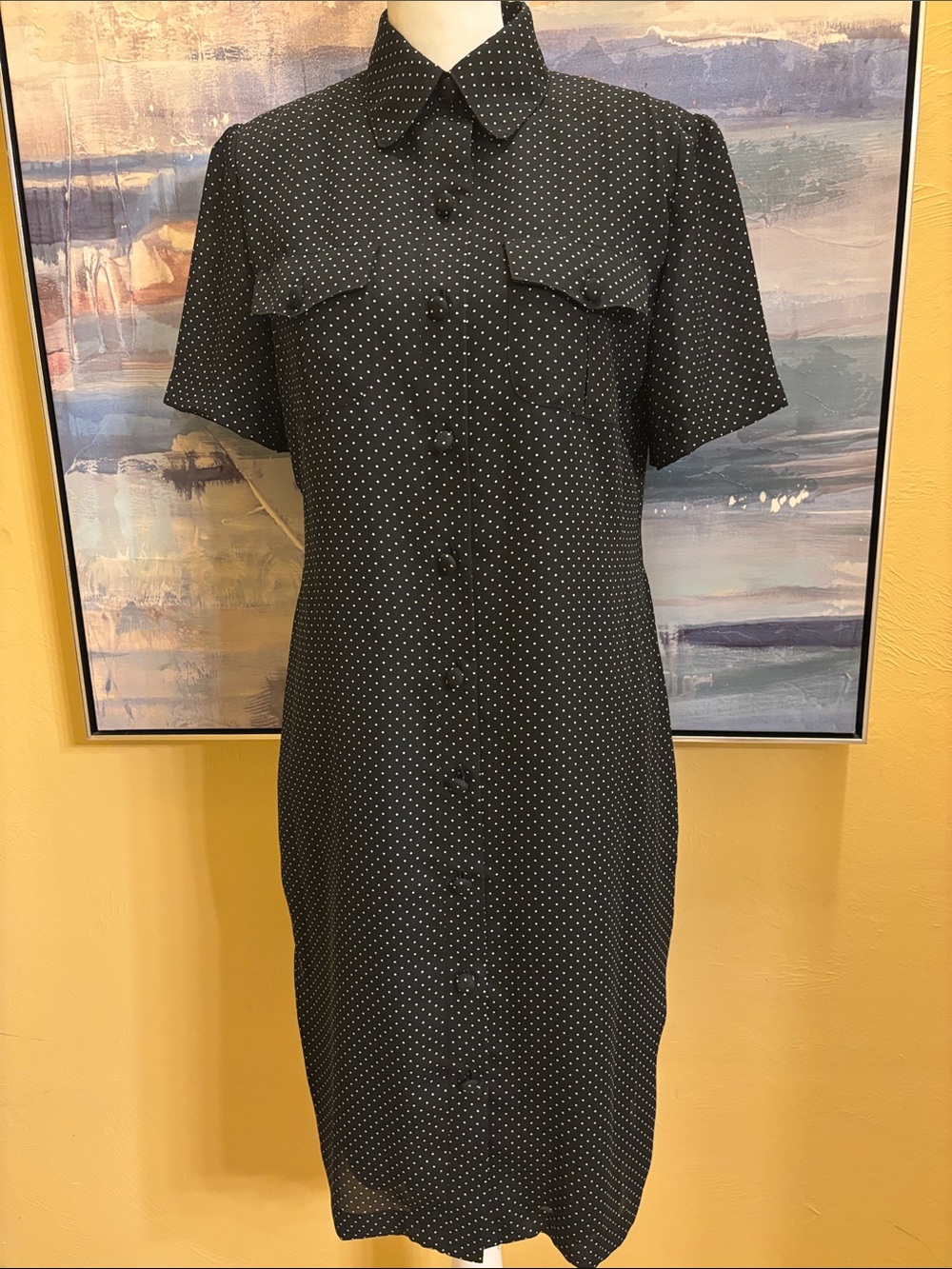 Karin Stevens Black Polka Dot Midi Shirt Dress